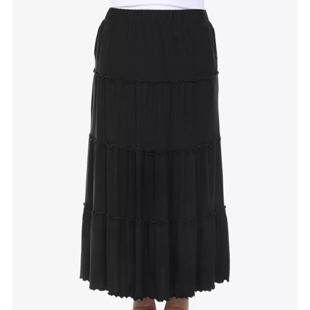 White Mark Tiered Maxi Black Skirt Plus Slip On Stretch Womens 3XL PS7110-01